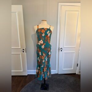 PRETTYGARDEN Women's Summer Floral Midi Tank Dress Sleeveless Ruffle Hem Bodycon